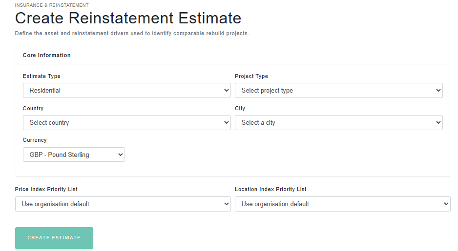 Create reinstatement estimate