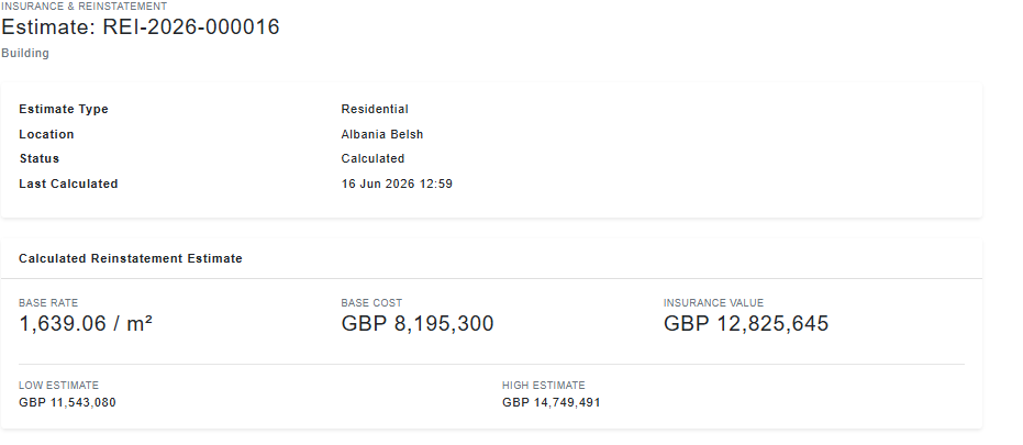 Calculated reinstatement estimate