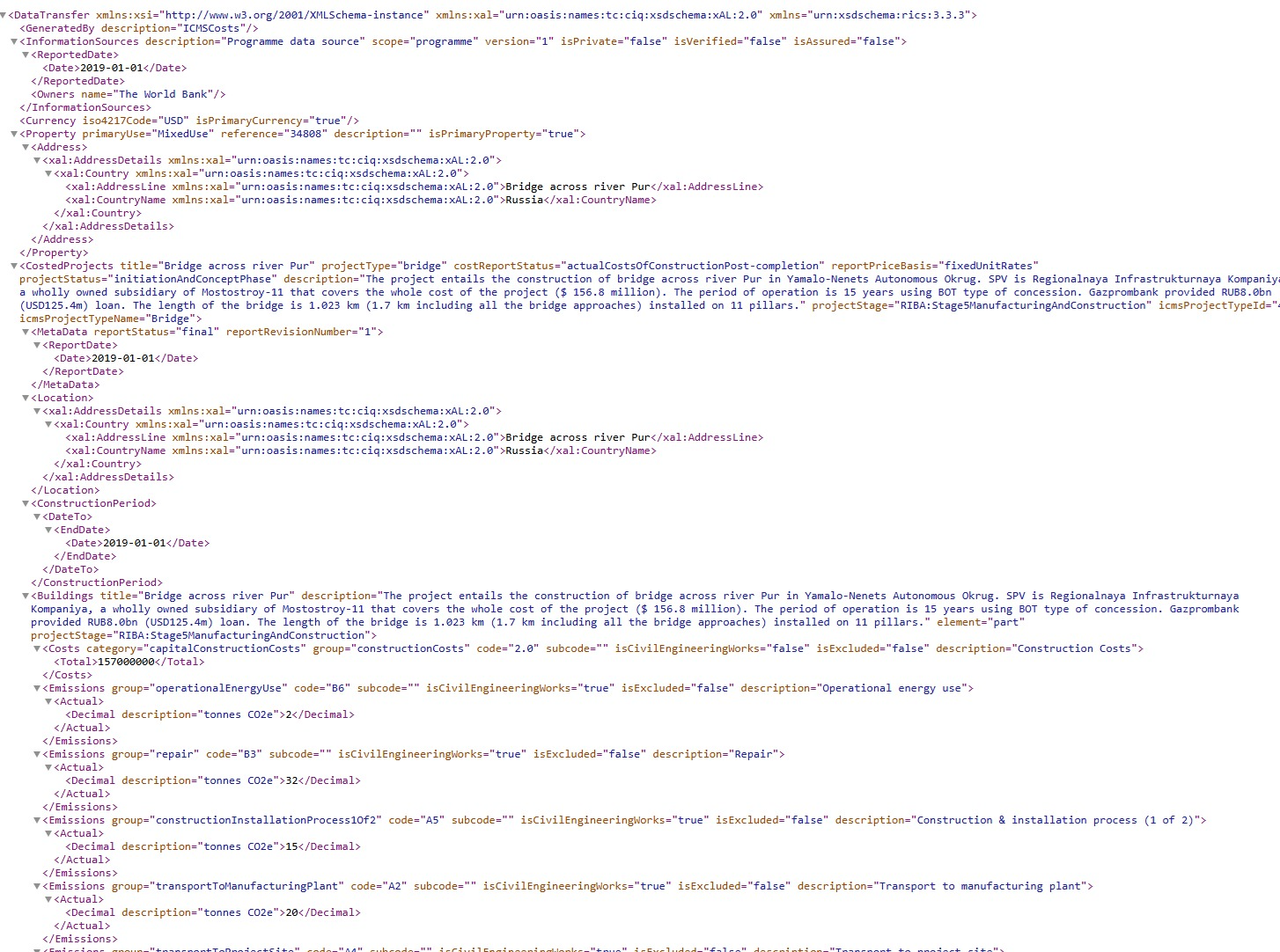 ICMSCosts RICS Data Standard XML screenshot